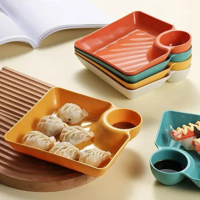 Dumpling Plate with Sauce Dish (Pack Of 4)