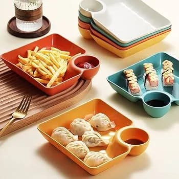 Dumpling Plate with Sauce Dish (Pack Of 4)